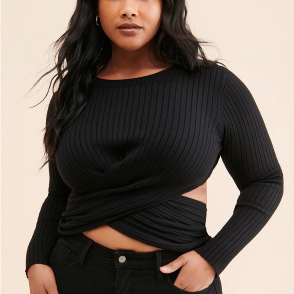 Black Ribbed Knit Women's Top